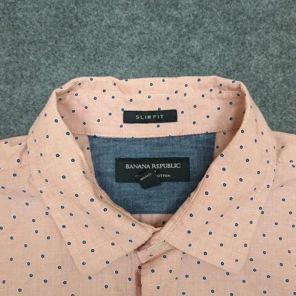Banana Republic Slim Fit Short Sleeve Organic Cotton Button Down Shirt‎ Men L